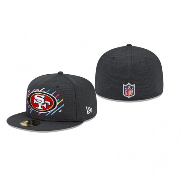 49ers Hat 59FIFTY Fitted Charcoal 2021 NFL Cancer Catch
