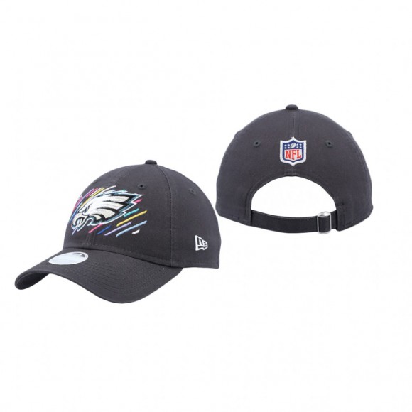 Women Eagles Hat 9TWENTY Adjustable Charcoal 2021 NFL Cancer Catch