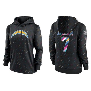 Women's Los Angeles Chargers J.C. Jackson Anthracite 2021 NFL Crucial Catch Therma Pullover Hoodie